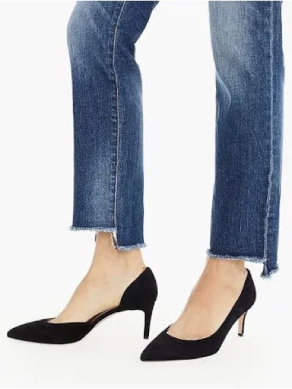 J. Crew Black Suede Pointed-Toe Mid-Heel Pumps